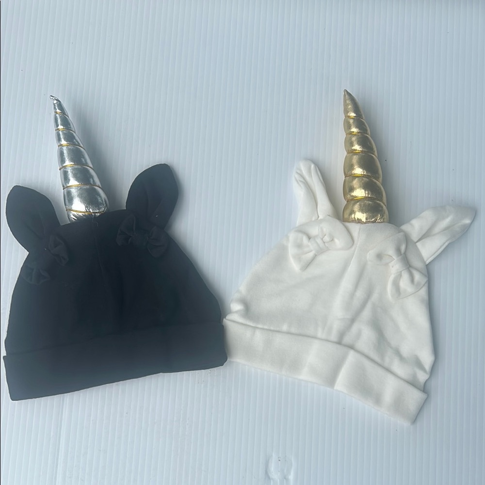 Baby Winter Warm Unicorn  girls Hat caps Black & Off-White